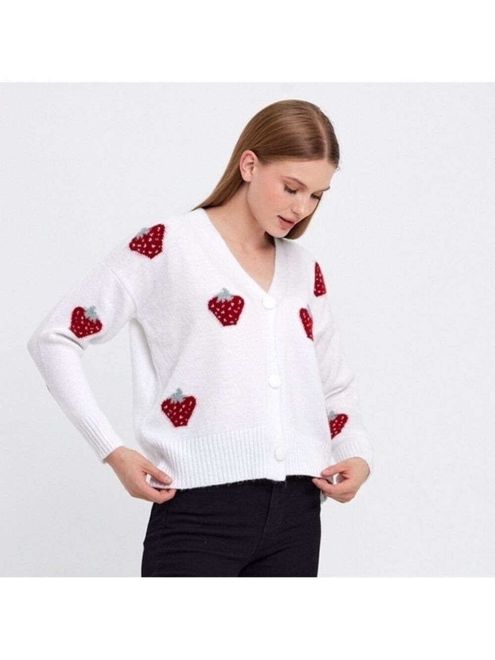 Comfy Strawberry Cropped Cardigan OS NWT - Picture 6 of 10